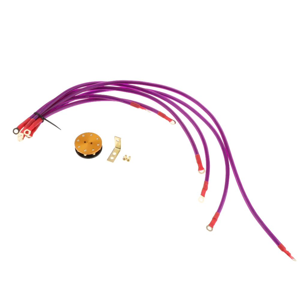 Purple 6-Point Car Earth/Grounding Cable System Wire Kit Racing Grounding Cable Wire with Screw Bracket Kit