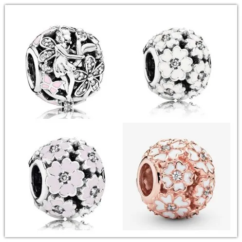 

925 Sterling Silver Charm Openwork Dazzling Daisy Fairy With Crystal Bead Fit Women pan Bracelet & Necklace Jewelry