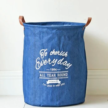 

Minimalist Waterproof Dirty Clothes Baskets Denim Storage Bucket Kids Toys Finishing Storage Basket Foldable Storage Buckets