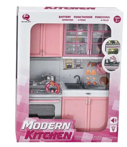 Simulation Pink Kitchen Cabinets Set High-grade Children Pretend Play Cooking Pans Pots Food Tools Girls Tableware Suits Toys