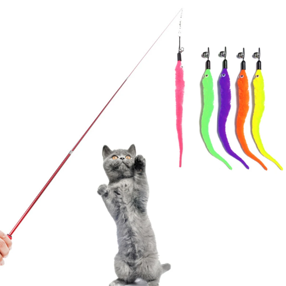 Cat Toys Plastic Kitten Interactive Stick Funny Cat Fishing Rod Game Wand Feather Stick Toy Pet Supplies Cat Accessory