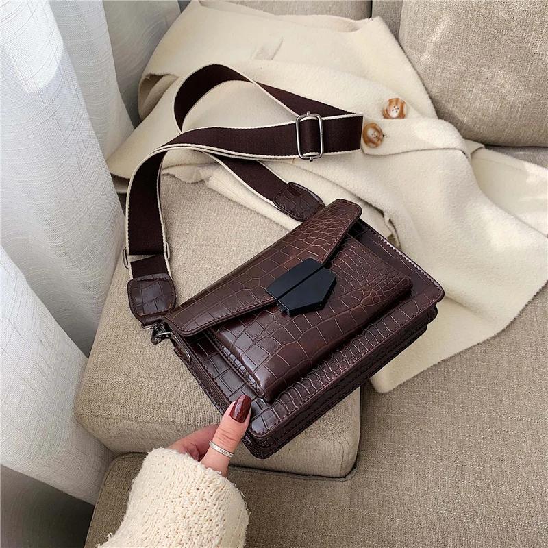 Сумочка для женщин кожаная роскошная женская сумка дизайнерская широкая сумка на плечо маленькая квадратная сумка с каменным зерном