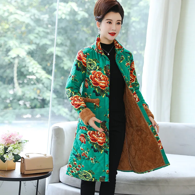 

2019 Autumn And Winter New Style Cotton Linen Padded plus Velvet Cotton-padded Clothes WOMEN'S Dress Large Size Mid-length Cotto
