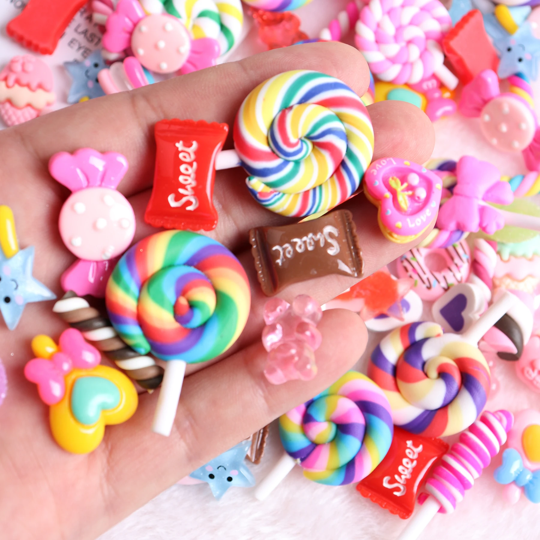 30PCS Nail Decor Kawaii Mixed Jelly Lollipop Clay 3D Assorted Candy Acrylic Nail Rhinestones Decoration Manicure Tool Art Tips
