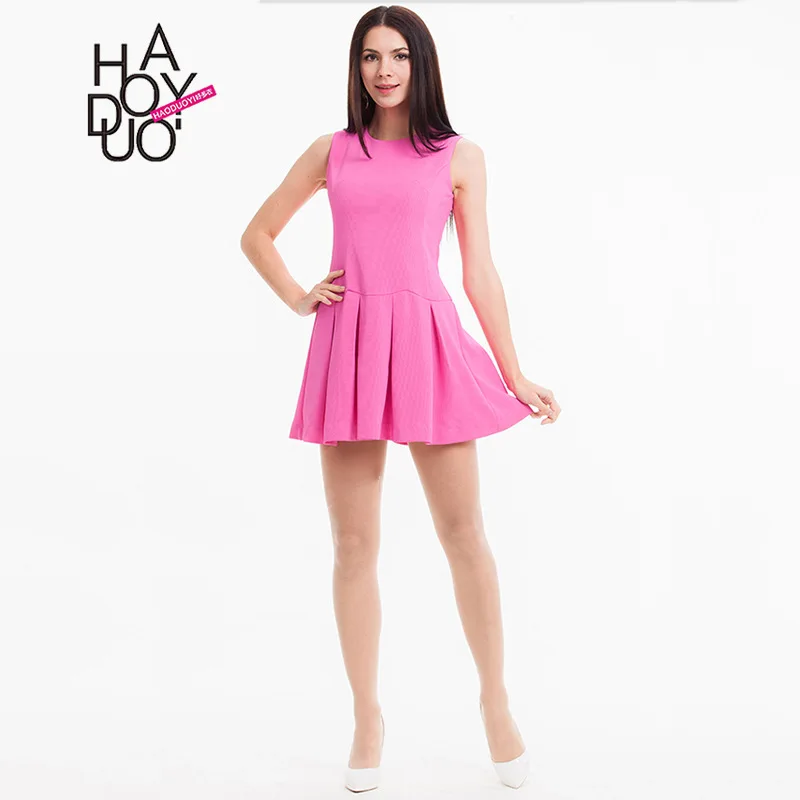 

Haoduoyi New Style Women's Stereo Pleated Slimming A- line Skirt Graceful Sleeveless Vest Dress