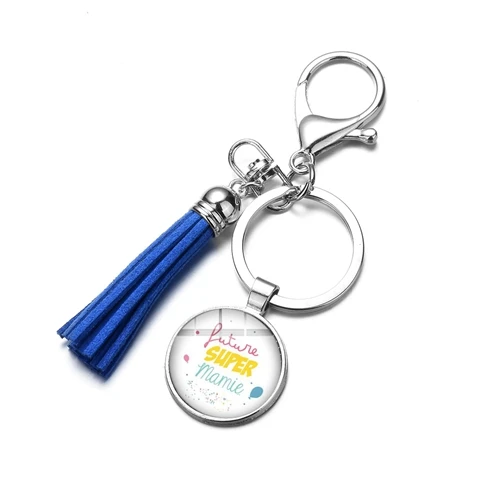 SIAN Charm Super Papy Mamie брелок с кистями я Un Super Papy Печатный дедушка бабушка стеклянный кулон красочные брелки-цепочки - Цвет: Style 5