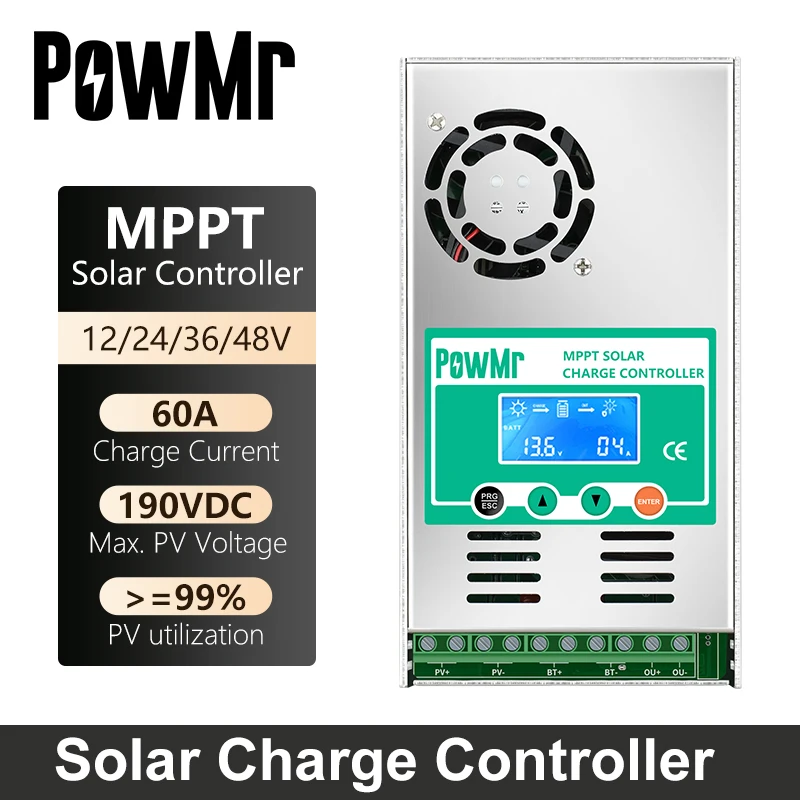 Контроллер заряда PowMr MPPT для солнечных батарей ЖК-дисплей 60 А 12 В 24 36 48 |