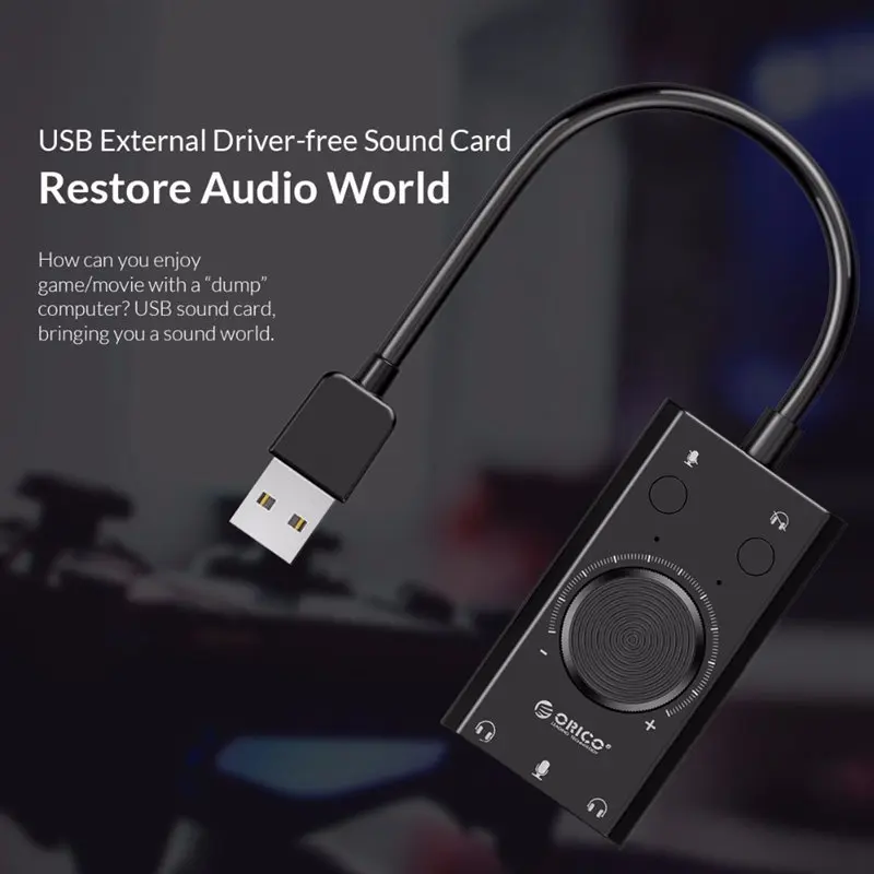 Orico External Usb Sound Card Stereo Mic Speaker Headset o Jack Cable Adapter Mute Switch Volume Adjustment
