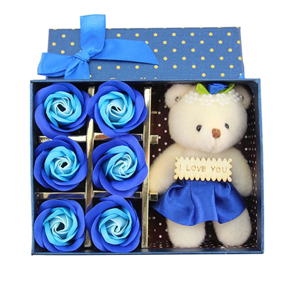 6 шт. искусственное мыло с цветком розы Медведь кукла подарок на день Святого Валентина вечерние украшения