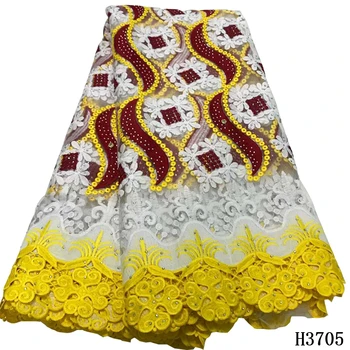 

African Tulle lace fabric high quality lace Guipure Cord lace fabric Embroidery Stones French lace for Nigerian Party HJ3705
