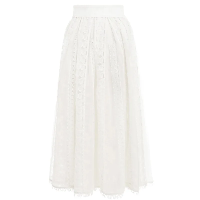 Skirt COLOREE, подиумный дизайнерский Женский комплект из 2 предметов, костюм на осень и зиму, белые кружевные открытые топы, Блузка+ юбка миди, комплект из 2 предметов для женщин - Цвет: Skirt