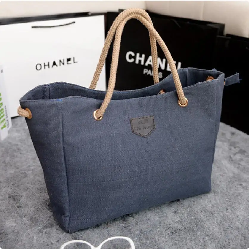 Ретро простая Холщовая Сумка модная Большая вместительная сумка для покупок женская сумка на одно плечо - Цвет: blue