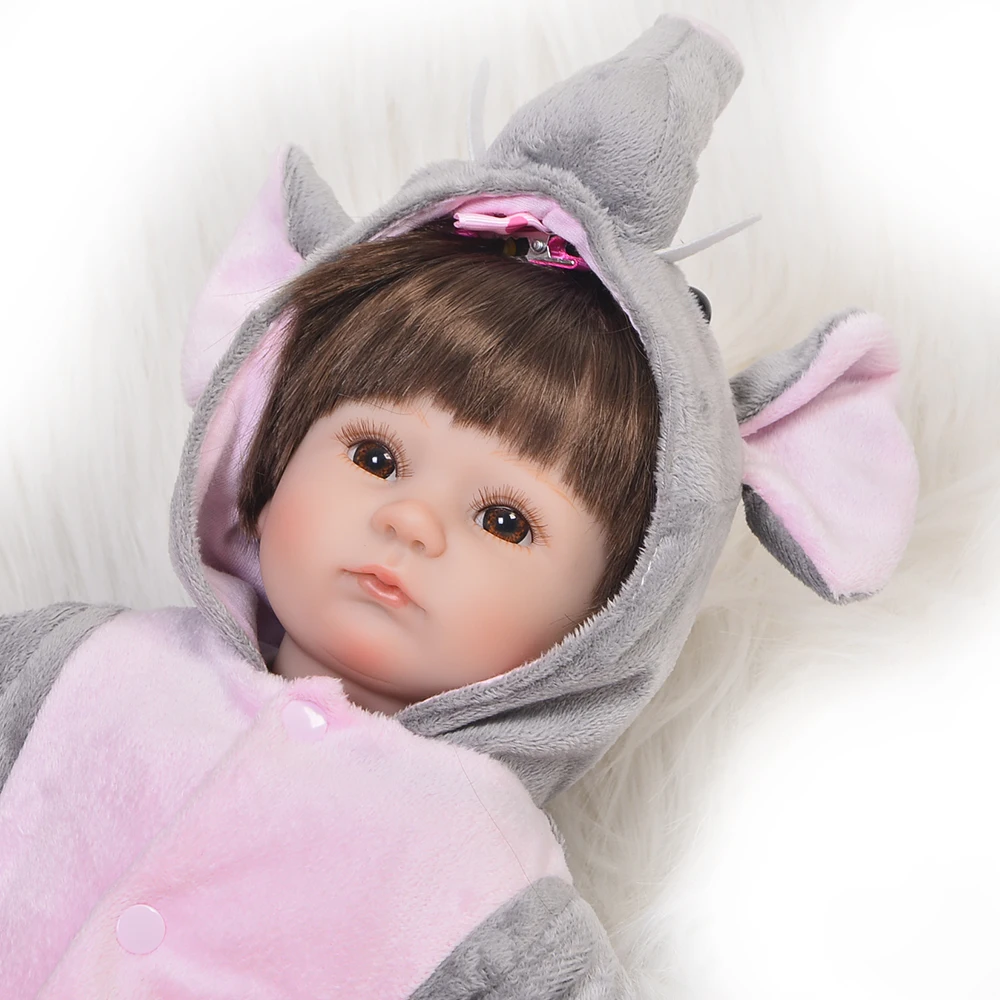 

Bebe reborn Silicone Reborn Baby Dolls About 42cm Wearing Elephant Clothes Lovely Reborn Dolls toys Brinquedos For Kids