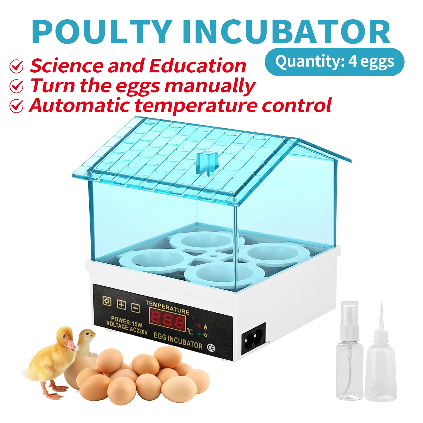 Citaitai 4 Eggs Incubator Chicken Duck Bird Egg Incubator Turn The Eggs