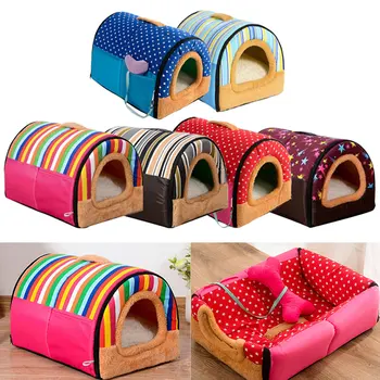 

Pet beg Cute Kennel House Warm Triangle Nest Modeling Dog Bed Mat Sofa Pet Cat Bed for Dogs Dot Stripe Bed