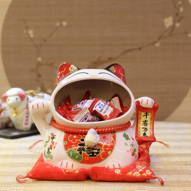 置物 maocat 7 Inch Ceramics Lucky Cat Storage Tank Japanese-style Big Mouth