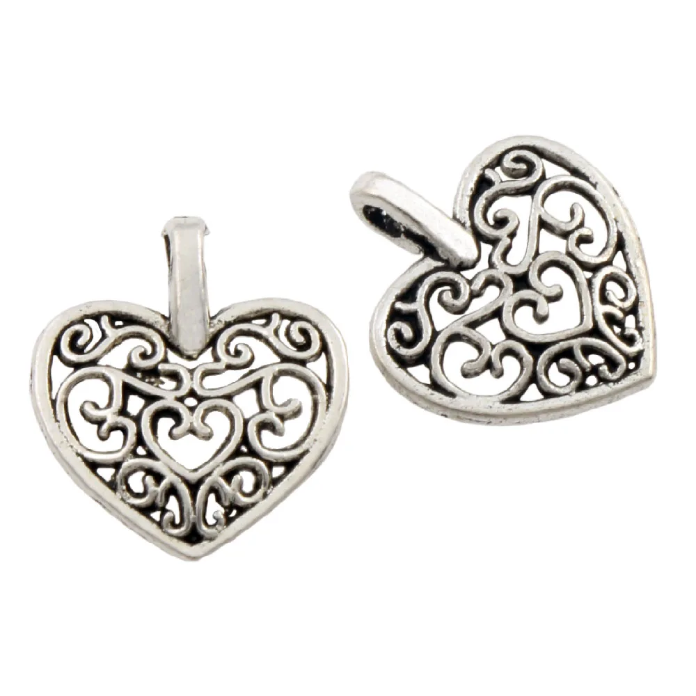 Filigree Heart Spacer Beads 14.5x14.5MM 56pcs zinc alloy Pendant For Making Bracelet And Necklace Lead Nickel Free L1660 | Украшения и