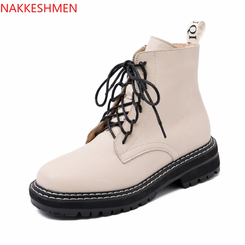 

NAKKESHMENWomen's boots children's short boots autumn 2020 British style thick leather short boots motorcycle shoes