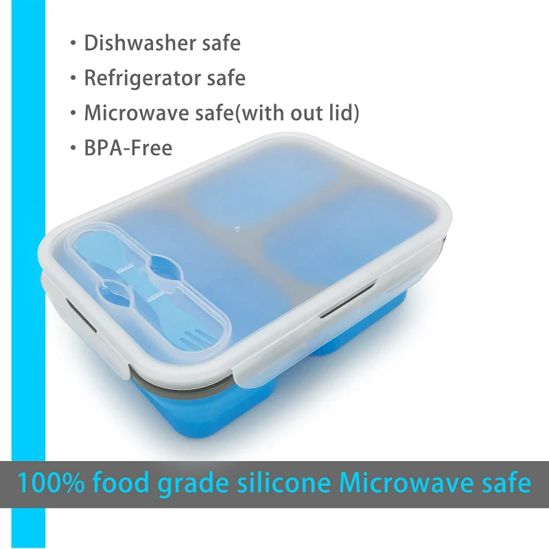 1PC 3 Grid 1100ml Silicone Collapsible Portable Lunch Box Large Capacity Bowl Lunch Bento Box Folding Lunchbox Eco-Friendly