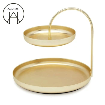 

Double-layer iron jewelry Storage tray small object storage rack 2layer Cake stand fruit plate golden luxury creative decoration