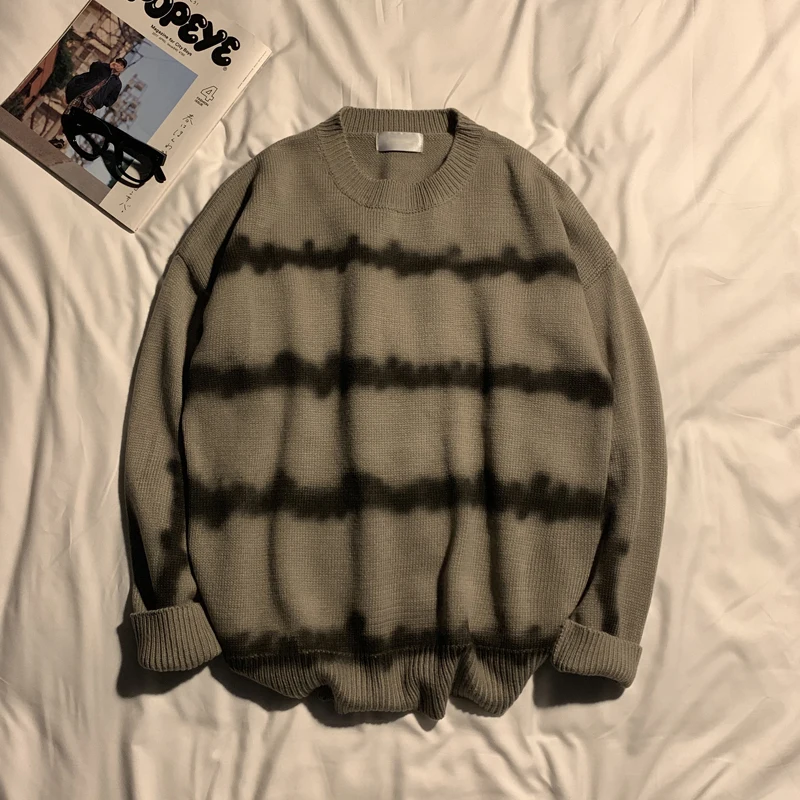 Winter Sweater Men Warm Fashion Retro Tie Dye Printing Casual Knit Sweater Man Sweter Clothes Loose Long-sleeved Pullover Men