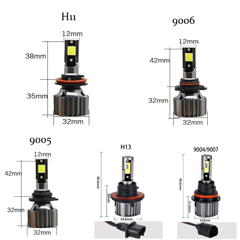 ZTZPIE 6500K 3000k 8000K 4300K H7 H11 9006 HB4 9005 H1 H4 светодиодные фары светодиод Turbo лампы Супер яркий 9012 мини Размеры автомобиля Light12V