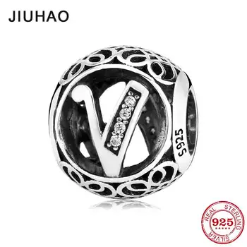 

Alphabet Letter V Beads Charms Sterling Silver 925 Crystal Zircon Fit Original Pandora Jewelry womens accessories making 2018