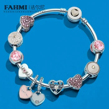 

2020 100% 925 Sterling Silver Tree of Hearts Charm Precious Enamel I LOVE YOU MOM Beaded Charm Mother's Day Gift Bracelet Set