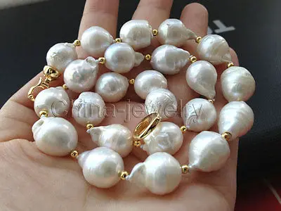 

Beautiful 17" 12-16mm white Reborn Keshi baroque FW pearl necklace-