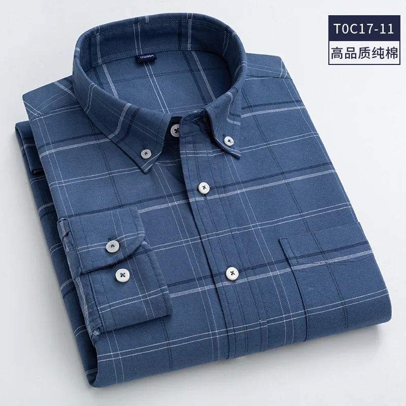 High Quality 100% Cotton Men Oxford Shirt Casual Striped Or Plaid Long-Sleeved Shirts Button Collar Design Regular Fit 4XL 3XL best short sleeve button down shirts