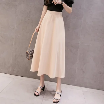 

Chiffon High Waist A-Line Skirts Women's Solid Elegant Simple Long Skirt Women Spring Summer Fashion Casual Lady Bottoms