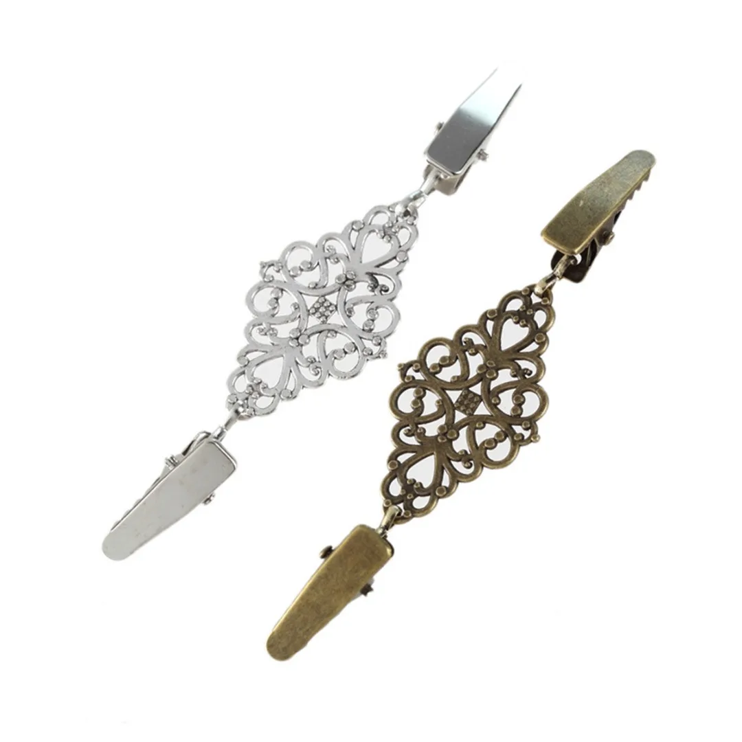 Vintage Bronze/Silver Hollow Flower Women Brooch Elegant Cute Butterfly Shape Sweater Cardigan Shirt Collar Clip Clothes Pins