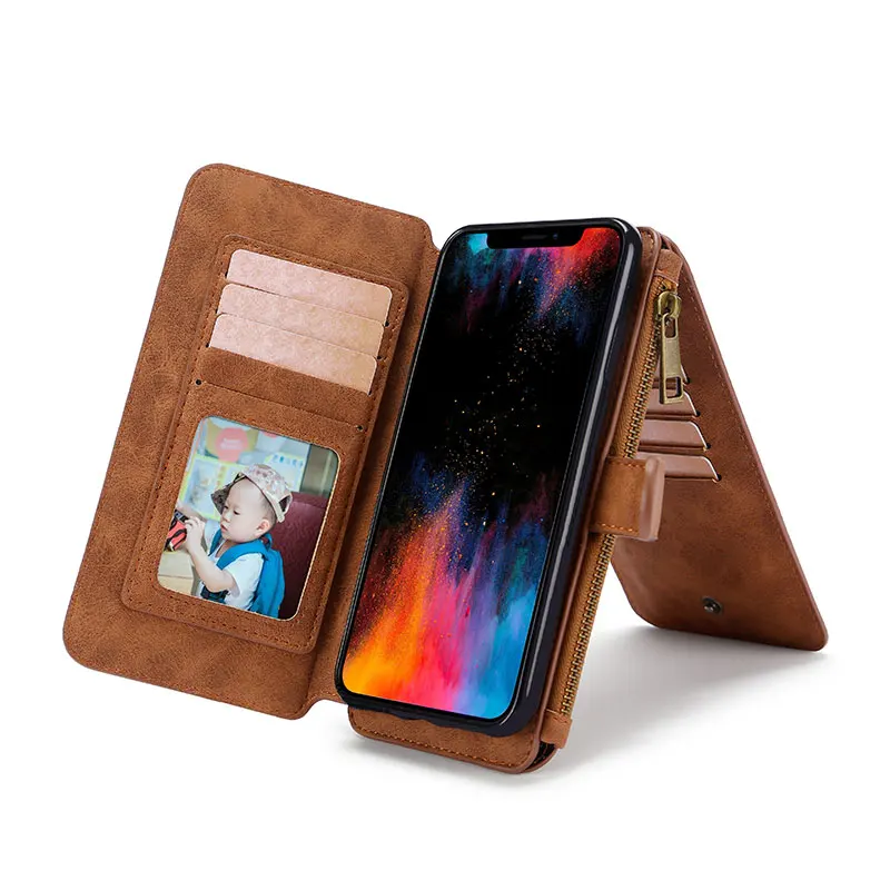 Роскошный многофункциональный кожаный чехол-кошелек для iPhone 6, 7, 8, металлическая молния, XS, XR, съемный чехол для iPhone x