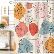 

Minimalist Aesthetic Shower Curtain Terracotta Abstract Face Line Bath Curtains Waterproof Polyester Bathroom Decor with Hooks