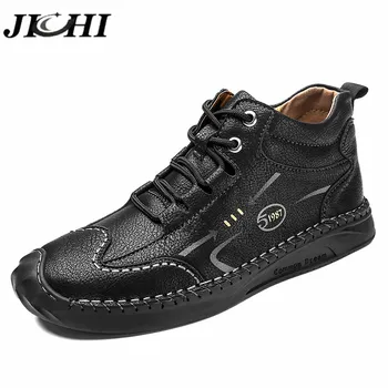 

Fashion Men Shoes Leather Casual Men Leather Shoes Winter Lace-Up Men Shoes Casual Non-Slip High Boots Vintage Brown BIg Size 48