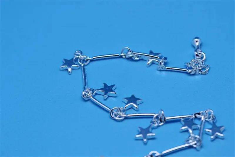 Винтажные серебряные 925 женские браслеты для щиколотки ювелирные изделия женские модные браслеты со звездами вечерние аксессуары для девочек женские ножные браслеты вечерние бижутерия