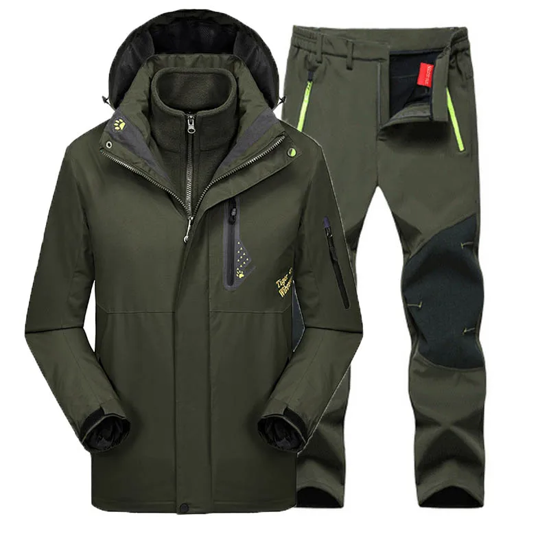 Army Green Men Мужские и женские зимние осенние новые куртки 3 в 1, Лыжный лагерь, скалолазание, треккинг, рыбий поход, цикл, водонепроницаемое пальто, большие размеры, для мужчин и женщин - Цвет: Army Green Men