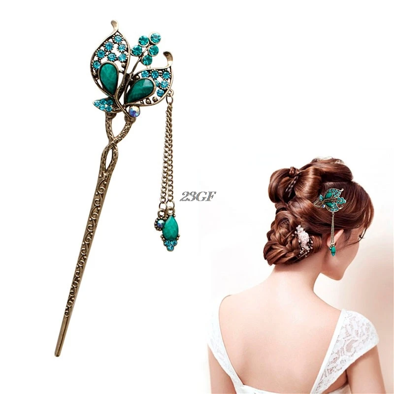 Женская элегантная Бабочка Листья Bobby Pin модная шпилька для волос со стразами
