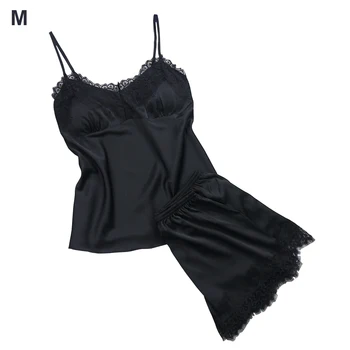 

Woman Shorts Homewear Pajama Set Lace Sling Nightwear Sexy Sleepwear Sleeveless Silk Satin V Neck