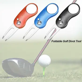 

Metal Foldable Golf Fork Tool with Button Magnetic Portable for Golf Club