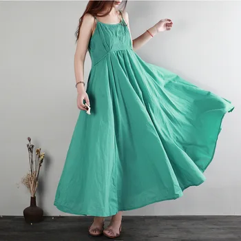 

New-Coming Spring Summer Embroidery Holiday Dress Cross Spaghetti Strap Open Back Solid Beach Style Ankle-Length Women Dresses