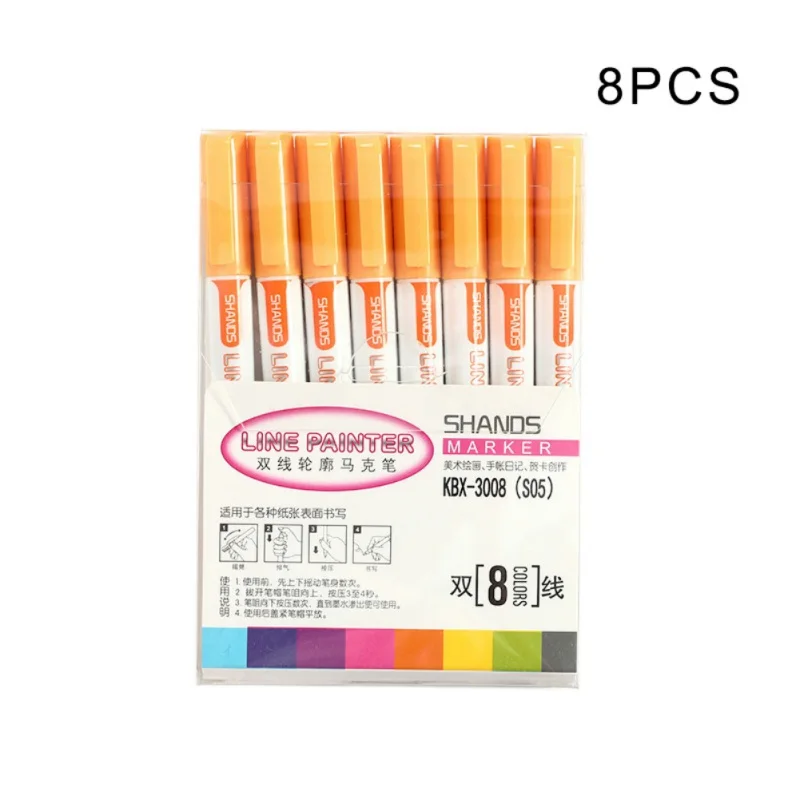 8pcs orange 8 шт., двойной лайнер для рисования, маркер, фломастер, Цветной маркер, студенческий маркер, Канцелярский набор - Цвет: 8pcs orange