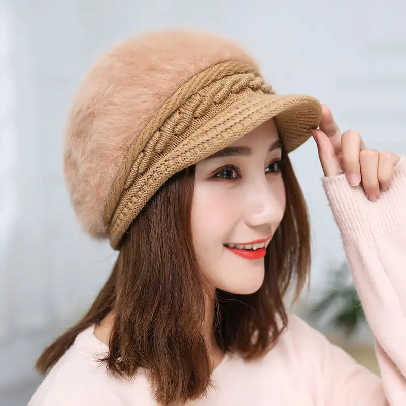 Women's hat winter rabbit hair knitted beret hat winter hats for women caps women fashion winter hat women's knitted hat