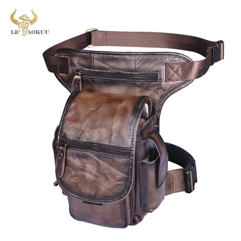 

Genuine Leather Men Design Casual Messenger Shoulder Sling Bag Fashion Multifunction Fanny Waist Belt Pack Drop Leg Bag 3110-db