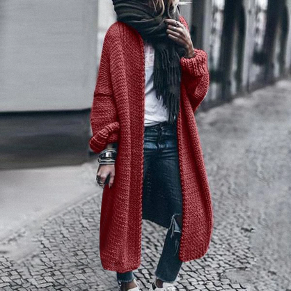 

Cardigan Long Knitted Sweater Coat Women New Solid Open Stitch Casual Sweater Jacket Female Long Sleeve Tricot Overcoat Mujer