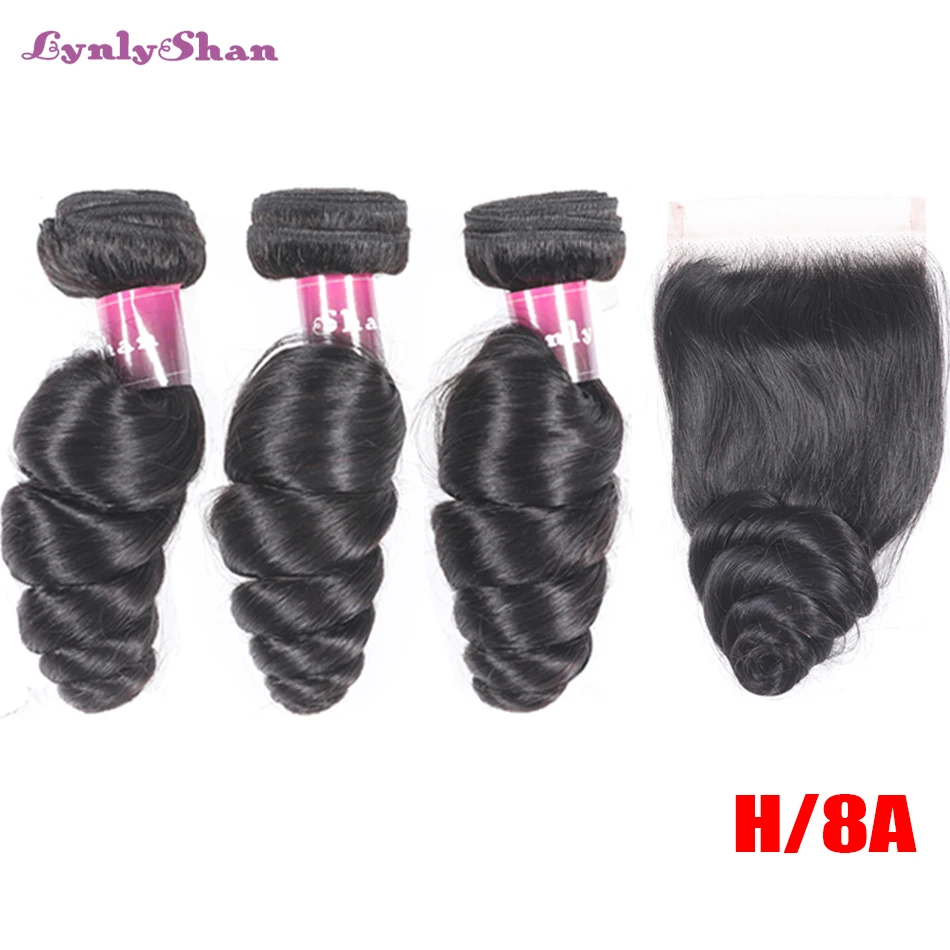 

Lynlyshan Hair Weave Bundles With Closure Middle/Three/free Part Brazilian Loose Wave 3 Bundles With Closure Remy Human Hair