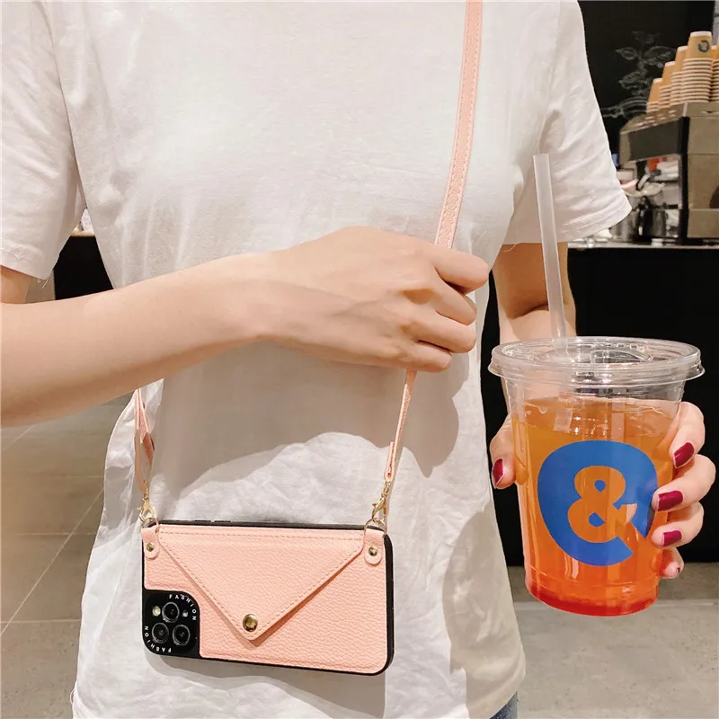 Wallet shoulder strap phone case for iphone 13 13Pro 12 11 Pro XS Max SE X XR 7 8 Plus chain lady leather pocket lanyard cover apple iphone 13 pro max case