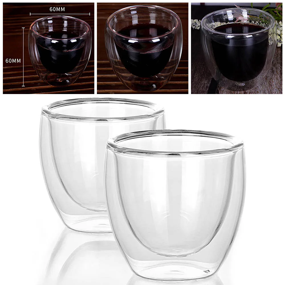 

2pcs 180ml Double Walled Coffee Mug For Modern Home Office Insulated Glass Mugs Heat Resistant Coffee Glass Cup
