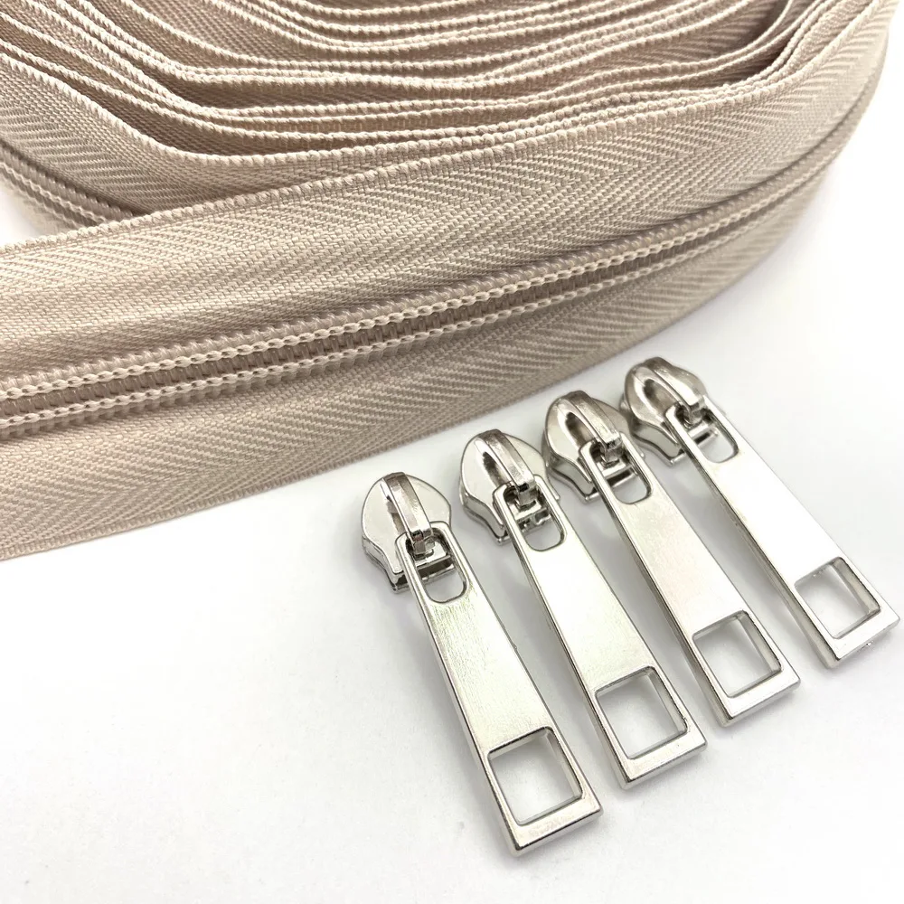 5 10m Nylon Zippers by The Yard with 20pcs Heavy Slider Pulls