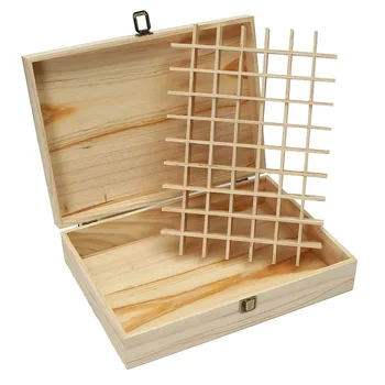 

New Wooden Divided Storage Case for jewellery Essential Oils dustproof 70 Slots Box Container vintage carving 35x25x9cm